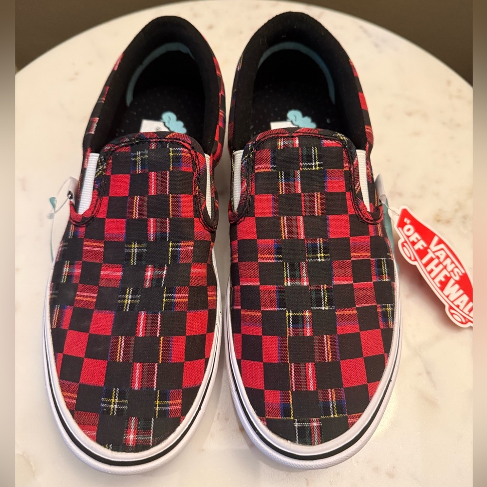 Vans Comfycush Slip-On (Plaid Check) Red/True White NWT Men’s 5.5/ Women’s 7 - Picture 2 of 8